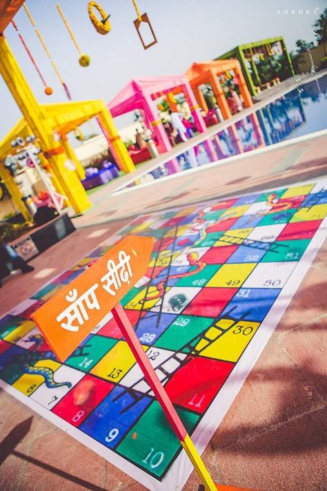 Diwali Games, Carnival Wedding Theme, Mehendi Decor Ideas, Wedding Card Design Indian, Wedding Sign Decor, Holi Party, Dare Games, Carnival Decorations, Corporate Events Decoration