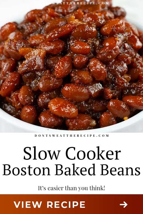 Simmered in molasses makes these Boston Baked Beans dark, sweet, and rich in flavor. Tastier than canned baked beans any day! #summer #recipe #sidedish #grilling Curly Braid Hairstyles, Molasses Baked Beans, Homemade Baked Beans Recipe, Beans Recipe Crockpot, Beans Baked, Baked Beans Crock Pot, Curly Braid, Canned Baked Beans, Slow Cooker Baked Beans