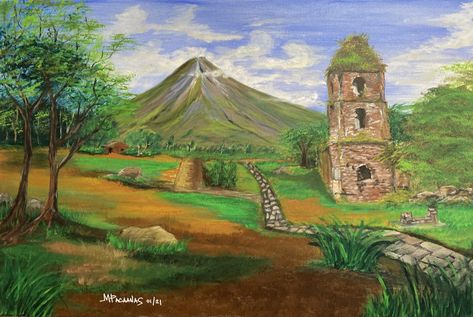 Volcano Painting, Volcano Art, Mayon Volcano, Type Artwork, Online Gallery, Volcano, Art Drawing, The Artist, Lovers Art