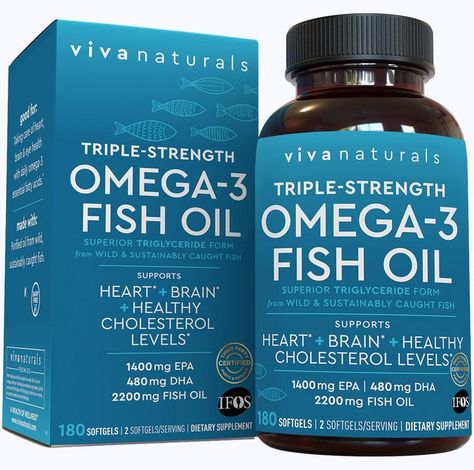 Viva Naturals Triple-Strength Omega 3 Fish Oil with EPA and DHA Supplements 2,200mg, 180 Softgels Fish Oil Vitamins, Fish Oil Capsules, Omega 3 Supplements, Omega 3 Fish, Omega 3 Fish Oil, Breastmilk Supply, 3 Fish, Healthy Cholesterol Levels, Omega 3 Fatty Acids