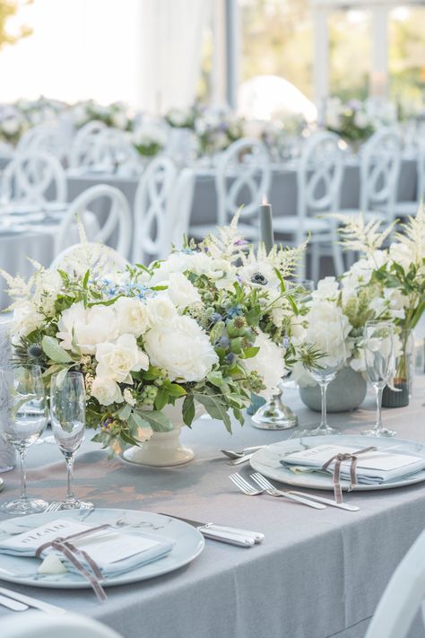 Spring Wedding Centerpieces, White Wedding Centerpieces, Blue Wedding Centerpieces, Future Board, White Centerpiece, Baptism Ideas, Wedding Vision, White Wedding Flowers, Neutral Wedding