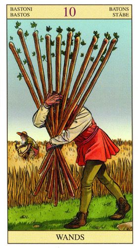 73_Minor_Wands_10 | by alchemy_tarot Ten Of Wands, Tarot Decks Art, All Tarot Cards, Wands Tarot, Rider Waite Deck, Card Meanings, Swords Tarot, Rider Waite Tarot, Tarot Cards Art