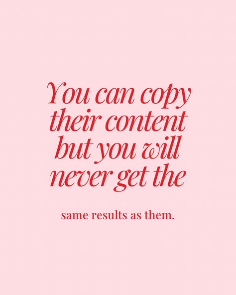 You can copy them but… you will never get their results. Saving posts for inspo. Copying templates. Copying captions word for word. Using the same hook & trending audio. These are not promises to success. They won’t guarantee anything. You will have better luck just being yourself. Don’t rip off another creator. Make your own content please!!! If you really just don’t have time or don’t know what to post, that’s a sign you need help. Let me help. Comment down below “START” to learn mo... Stop Copying Me Your Not Doing It Right, You Can Copy Me But You Will Never Be Me, Don't Copy Me Quotes, Copying Me Quotes, Social Media Influencer Affirmations, Dont Be Mean, Stop Copying Me, I Don’t Chase I Attract Tweet, Contentment Quotes