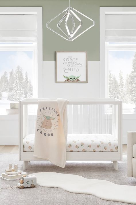 Grogu Room Ideas, Star Wars Themed Nursery Girl, Mandalorian Nursery Ideas, Neutral Star Wars Nursery, Boho Star Wars Nursery, Baby Boy Nursery Star Wars, Nursery Ideas Star Wars, Starwars Nursery Boys, Baby Yoda Room Ideas