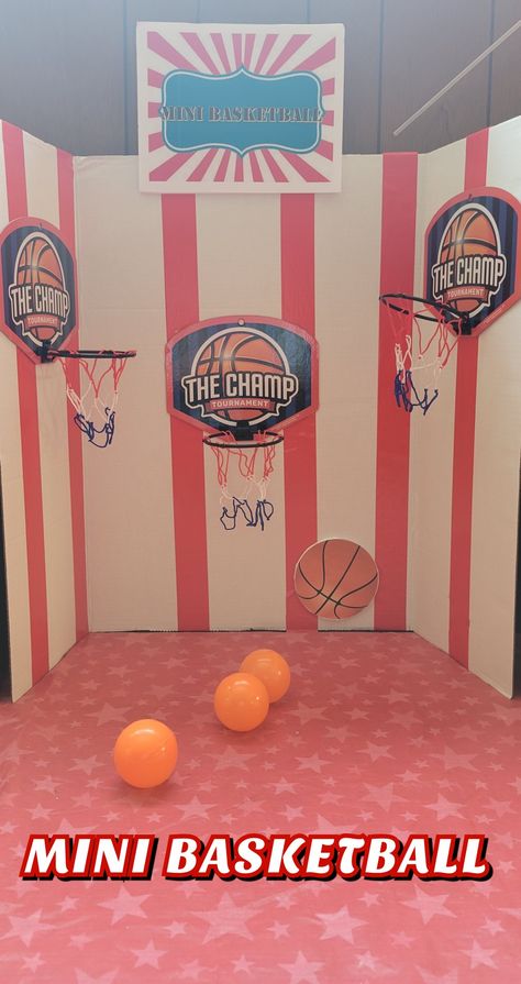 Diy Dollar Tree Carnival Games, School Carnival Games High School, Balloon Carnival Game, Basketball Carnival Game, Basketball Carnival Game Diy, Carnival Basketball Game, Mini Carnival Games Booth Ideas, High School Carnival, Cardboard Carnival Games