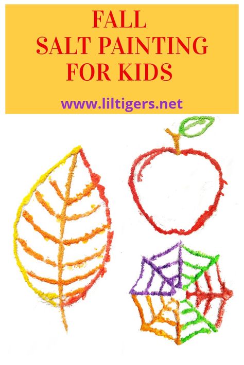 Did you try to make salt art yet? Click through now and see how we did it  #saltart #kidsactivity Fall Salt Painting, Salt Pumpkin Craft, Salt And Watercolor Painting, Salt Art For Kids, Painting With Salt, Salt Painting For Kids, Diy Fall Crafts, Easy Watercolor Painting, Salt Art