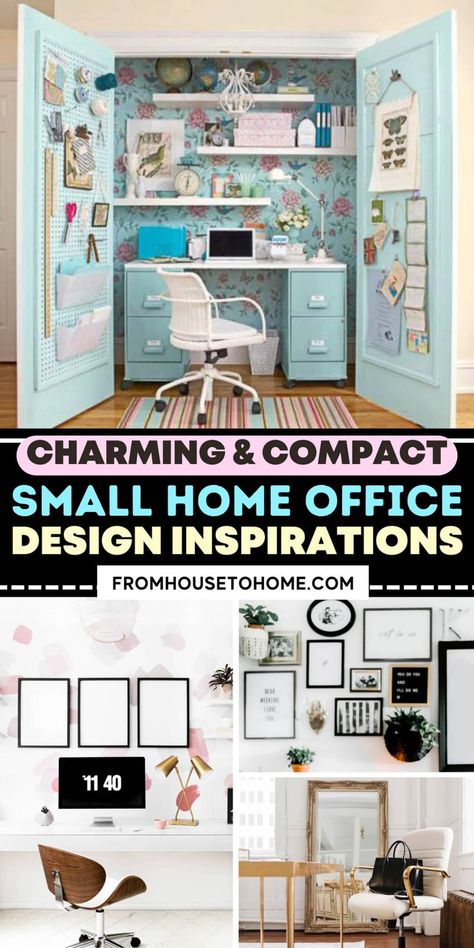 charming and compact small home office design inspirations Bedroom Closet Office Ideas, Small Home Library Design, Home Office Interior Design Ideas, Office Nooks, Small Home Office Layout, Small Home Office Design, Small Home Library, Home Library Design Ideas, Home Office Interior Design