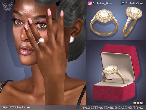 The Sims Resource - Halo Setting Pearl Engagement Ring Sims 4 Engagement Ring Cc, Sims 4 Decades Challenge, Sims 4 Piercings, Sims 4 Tattoos, Clothes Cc, Cc Hair, Sims Clothes, Sims 4 Studio, Sims 4 Game Mods