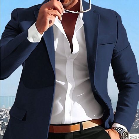 A classic blazer in a relaxed fit, perfect for everyday wear. #blazer #mensfashion https://whispers-in-the-wind.com/category/mens/?mens-clothing-latest-trends Blazer Men Casual, Casual Suit Look, Men's Boutique, Smart Casual Menswear, Mens Wedding Attire, Blue Suit Men, Boutique Suits, Black Wool Blazer, Mens Fashion Business