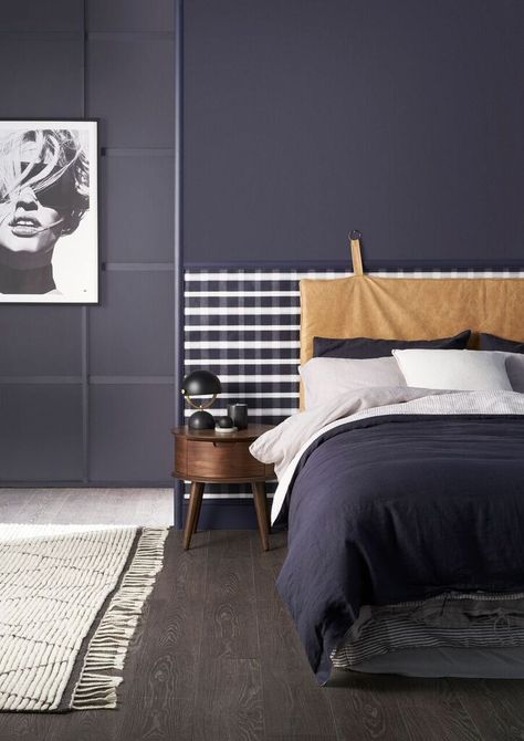 Black is back! Taubmans announces its 2018 colour of the year - The Interiors Addict New Paint Colors, Simple Bedroom Design, Black Flame, Headboard With Lights, Space Room, Paint Colors For Home, Blue Walls, Color Of The Year, Paint Color