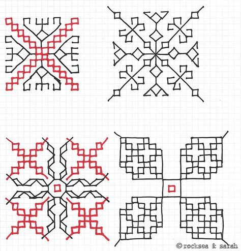 kasuti patterns 1 | Sarah's Hand Embroidery Tutorials Kasuti Motifs, Motifs Blackwork, Kasuti Embroidery, Blackwork Embroidery Patterns, Kutch Work Designs, Bargello Needlepoint, Blackwork Patterns, Blackwork Embroidery, Embroidery Hand