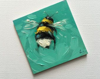 Bee Painting, Arte Indie, Kunst Inspiration, Bee Art, Small Canvas Art, Aesthetic Painting, Mini Canvas Art, Art Painting Acrylic, Mini Paintings