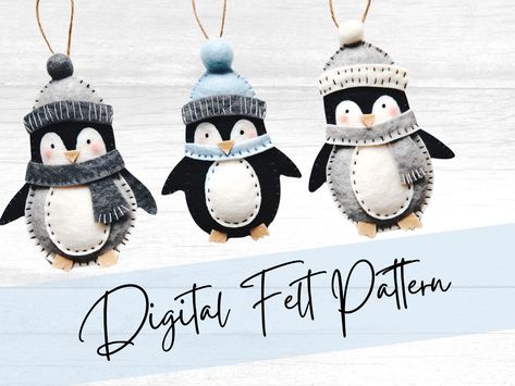 Penguins Christmas Decorations, Felt Penguin Ornament, Felt Ornament Patterns Free Printable, Felt Christmas Ornaments Patterns, Felt Christmas Ornament Patterns, Penguin Felt, 2024 Ornaments, Penguins Project, Diy Felt Animals