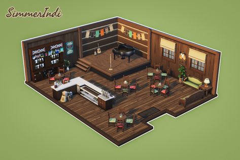 Sims 4 Bar Ideas Base Game, Sims 4 Bar Interior, Sims 4 Karaoke, Sims 4 Bar Ideas, Sims 4 Karaoke Bar, Sims 4 Nightclub, Sims 4 Bar, Karaoke Room, Bar Plans