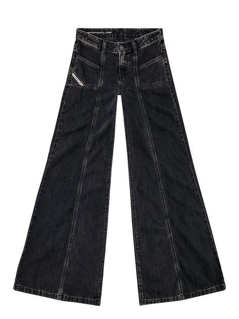 Find DIESEL D-akii 068hn Bootcut Jeans on Editorialist. dark grey cotton-lyocell blend washed denim embroidered logo to the side low-rise belt loops concealed fly and button fastening two front patch pockets two rear patch pockets wide leg This item contains at least 50% materials which are certified or widely recognised as having a lower environmental impact through production and/or manufacturing processes that reduce water consumption and the use of harmful chemicals, or re-use by-products of the production process. Learn more about what makes a product Conscious on our Conscious Criteria page Bootcut Jeans Black, Sweatpants Shorts, Water Consumption, Diesel Jeans, Crossbody Tote Bag, Blazer Vest, Jeans Bootcut, Van Cleef Arpels, Washed Denim