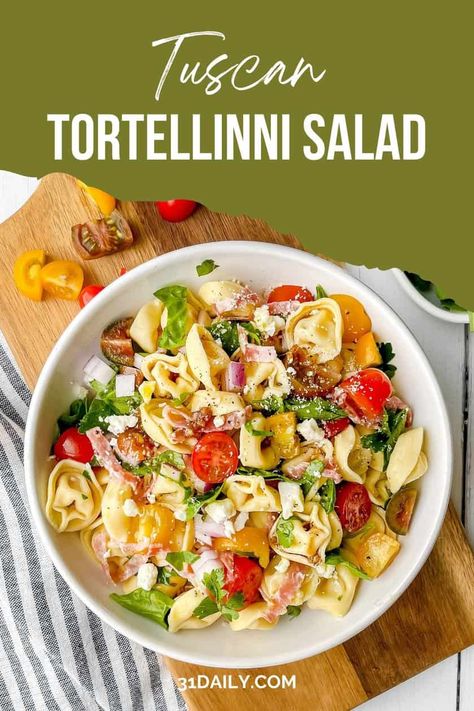 Tuscan Tortellini Pasta Salad, Simple Pasta Salad, Tuscan Tortellini, Italian Vinaigrette, Tortellini Pasta Salad, Pasta Salad With Tortellini, Simple Pasta, Tortellini Pasta, Tortellini Salad