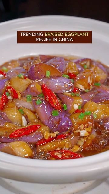 Wayne Shen on Instagram: "Trending braised eggplant recipe in China #recipe #vegetarian #chinesefood #cooking #homemadefood" Vietnamese Eggplant Recipes, Eggplant Recipes Asian, Braised Eggplant, Chinese Eggplant Recipes, Chinese Eggplant, Eggplant Recipe, Recipes Asian, Eggplant Dishes, Recipe Vegetarian