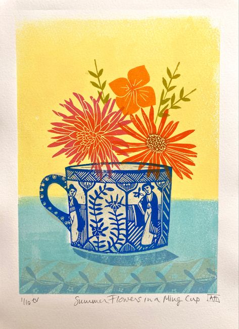 Multi-Layered Linocut print Multi Layer Linocut, Multi Block Lino Print, Multicolor Linocut Prints, Multi Color Linocut, Linocut Multicolor, Alison Headley, Linocut Flowers, Lino Block, Lino Prints