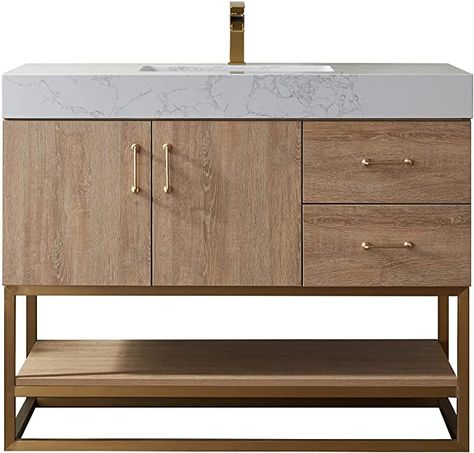 Vinnova 789042-NO-GW-NM Alistair Bathroom Vanity, North American Oak Finish - - Amazon.com 42 Inch Vanity, Vanity Counter, Best Bathroom Vanities, Drum Pendant Lighting, Matte Black Hardware, Contemporary Bathroom Vanity, Vanity Countertop, Transitional Bathroom Vanities, Bathroom Vanities For Sale