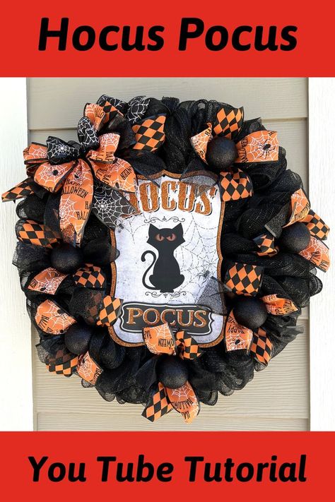 Wreath Making Tutorials, Burlap Mesh Wreath, Halloween Mesh Wreaths, Easy Fall Wreaths, Good Morning Happy Saturday, Hocus Pocus Halloween, Easy Diy Halloween Decorations, Dollar Tree Halloween, Orange Wreath