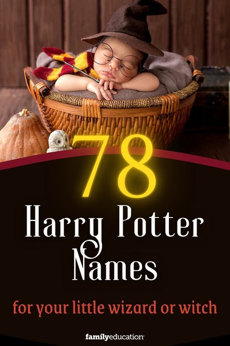 These Harry Potter names for girls and boys are inspired by your favorite HP characters from JK Rowling's Wizarding World! #babynames Harry Potter Name Ideas, Harry Potter Girl Names, Harry Potter Baby Names, Wizard Names, Harry Potter Names, Harry Potter Characters Names, Baby Harry Potter, Hp Characters, Fantastic Beasts Series