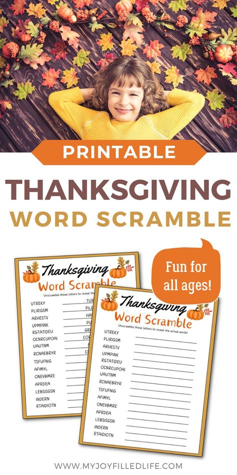 Looking for a fun Thanksgiving activity? This free word scramble printable is perfect for all ages! Includes 15 fall-themed words to unscramble, plus an answer key. Great for holiday gatherings! Thanksgiving Word Scramble, Homeschool Holidays, Unscramble Words, Thanksgiving Activity, Thanksgiving Words, Holiday Activities For Kids, Homeschool Freebies, Printable Thanksgiving, Homeschool Inspiration