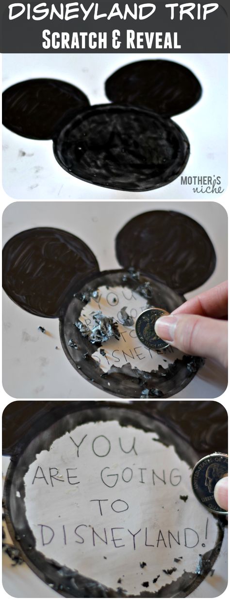 DIY Scratch & Reveal for surprising kids with a trip to Disneyland. You can also use the free printable as a treasure hunt with the surprise at the end! Disney Trip Reveal, Birthday Surprise For Mom, Birthday Surprise For Girlfriend, Disney Printables Free, Disneyland Party, Vacation Board, Disney Trip Surprise, Surprise For Girlfriend, Disney Reveal