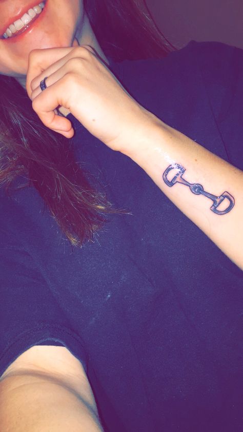 D-ring snaffle bit tattoo.#Jupinkle Bit Tattoo Equestrian, Snaffle Bit Tattoo, Epona Tattoo, Horse Bit Tattoo, Bit Tattoo, Equine Tattoo, Horse Nails, Horse Tattoos, Horse Tattoo Design