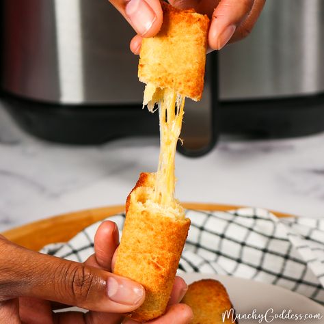 Easy Air Fryer Grilled Cheese Roll Ups + Video | Munchy Goddess Grilled Cheese Roll Ups, Grill Cheese Roll Ups, Grilled Cheese Rolls, Air Fryer Grilled Cheese, Cheese Dippers, Cheese Roll Ups, Cheese Rolls, Classic Grilled Cheese, Cheese Roll