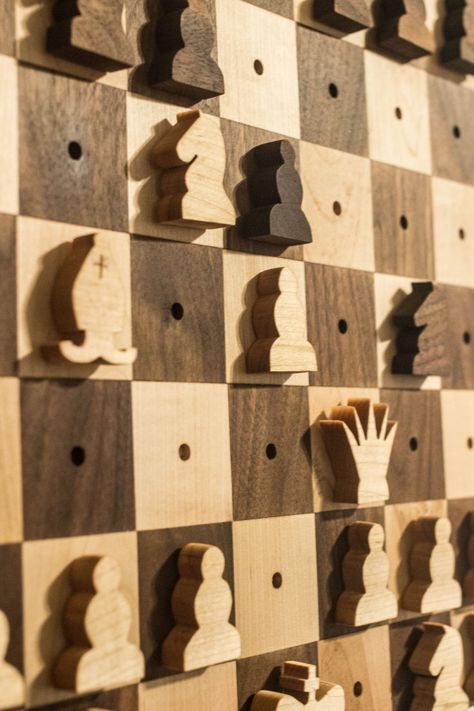 Wall hanging chess set | T r i a l & E r r o r Wooden Chess Pieces, Antique Woodworking Tools, Woodworking Shows, Woodworking Business, Woodworking Toys, Woodworking Joinery, Wooden Games, Diy Holz, Woodworking Workshop