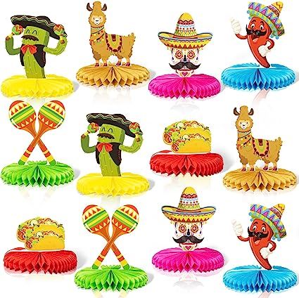 It's time to unleash the fiesta spirit and take your party to the next level with our Mexican party decorations! Dive into a world of vibrant colors, playful patterns, and festive accents that will instantly transform your space. Decorate your walls with traditional papel picado banners, set the table with colorful serape table runners, and hang up charming piñatas for an interactive and delightful experience. Taco Fest, Mexican Fiesta Party Decorations, Kids Party Centerpieces, Honeycomb Table, Fiesta Table, Den Mrtvých, Mexican Fiesta Party, Fiesta Party Decorations, Table Centerpiece Decorations