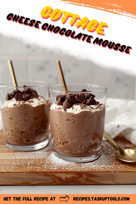 Savor the unique combination of creamy cottage cheese and rich chocolate in this delectable mousse recipe. Perfect for any occasion, our Cottage Cheese Chocolate Mousse is a must-try dessert! It's light, yet indulgent, and surprisingly easy to prepare. This scrumptious treat will surely impress your guests and satisfy your sweet tooth. Don't forget to pin this delightful recipe for later! Blender Dessert Recipes, Chocolate Cottage Cheesecake, Chocolate Cottage Cheese Mousse, Cottage Cheese Mousse Recipe, Cottage Cheese Mouse, Cottage Cheese Chocolate Mousse, Desserts With Cottage Cheese, Dessert With Cottage Cheese, Cottage Cheese Recipes Dessert