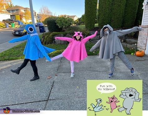 Piggie Book Character Costume, Elephant And Piggie Halloween Costume, Mo Willems Pigeon Costume Diy, Elephant And Piggie Costume Diy, Piggie And Gerald Costume Diy, Piggie Costume Mo Willems, Pigeon Mo Willems Costume, Piggy And Elephant Costume, Piggy And Gerald Costume