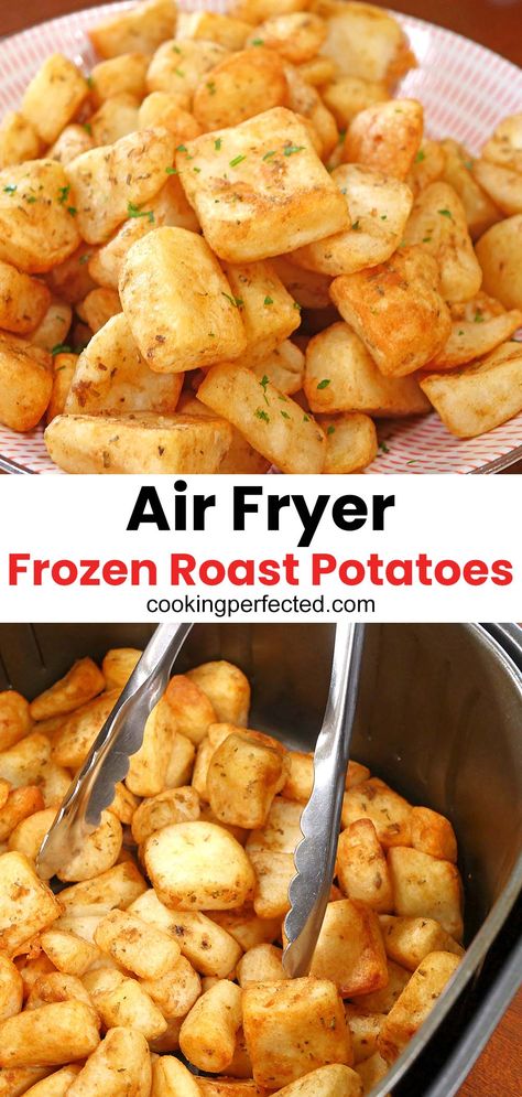 I love using my air fryer to cook frozen roast potatoes! Frozen Roast, Air Fryer Recipes Potatoes, Homemade Potato Salads, Actifry Recipes, Delicious Salad Dressings, Roasted Potato, Frozen Potatoes, Roasted Potato Recipes, Healthy Potato Recipes