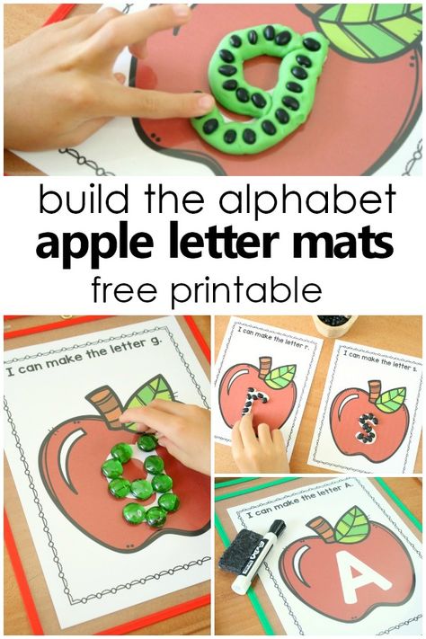 Build the Alphabet Apple ABC Letter Mats Free Printable Pre-Writing Activities for Preschool and Kindergarten Apple Theme Literacy Center Activities #preschool #kindergarten #alphabet Kindergarten Apple Theme, Apple Literacy Activities, Apple Theme Kindergarten, Apple Literacy, Preschool Apples, Preschool Alphabet Printables, Apple Letters, Apple Week, Abc Preschool