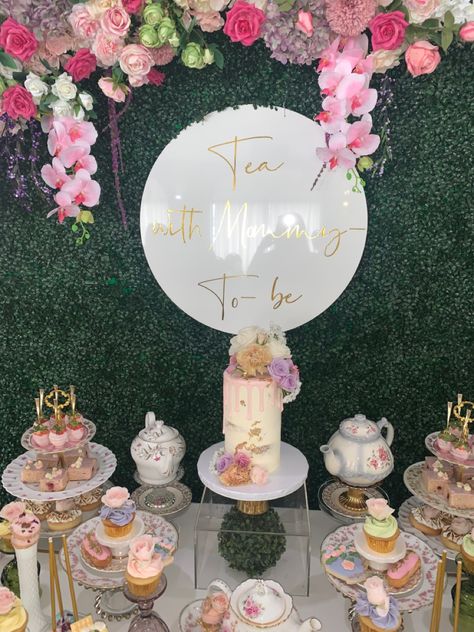 High tea baby shower High Tea Shower Ideas, Afternoon Tea Baby Shower Ideas Girl, High Tea Backdrop, Baby Shower High Tea Ideas, High Tea Themes Ideas, English Tea Baby Shower Ideas, Time For Tea With The Mommy To Be, English Tea Party Baby Shower Ideas, Girl Baby Shower Tea Party Theme