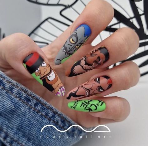 Kim Possible Nails, Villains Nails, Cartoons Nails, Lion King Nails, Nails Step By Step, Acrylic Nail Designs Classy, Cartoon Nail Designs, Nails Disney, Dr Facilier