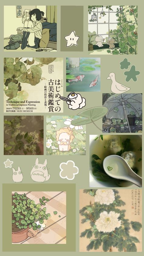 Green Green Themed Posters, Green Kawaii Wallpaper, Green Picture Collage, Green Collage Wallpaper, Pastel Green Wallpaper, Green Aesthetic Collage, Seni Vintage, Arte Peculiar, Wallpaper Computer