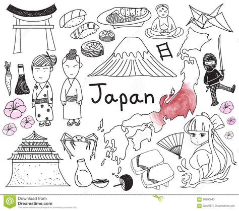 Japan Doodle, Japanese Doodles, Bullet Journal Japan, January Spread, Japanese Elements, Travel Doodles, Japan Illustration, Japanese Quilts, Ju Jitsu