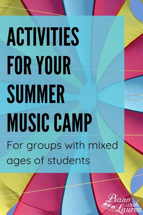 A list of summer music camp activities you can do with group classes or camps over the summer. The activities can be used with groups of mixed ages. Music Class Activities Elementary, Seminar Ideas, Music Class Games, Music Games For Kids, Music Activities For Kids, Music Class Activities, Piano Teaching Resources, Piano Ideas, Music Camp