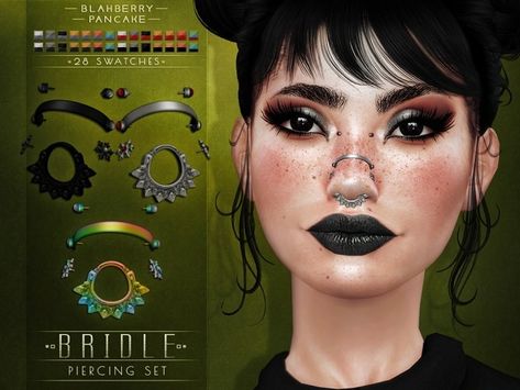 Bridle piercing set at Blahberry Pancake Sims 4 Egirl, Blahberry Pancake, Alpha Sims, Goth Piercings, Ts4 Accessories, 4 Piercings, Sims 4 Cc Goth, Sims Accessories, Sims Challenge