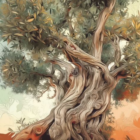 canvas [earth colors] olive tree close up, vector extreme details, sharp, simple, Digital Art, Vector, Detailed Olive Trees Painting, Simple Digital Art, Olive Tree Painting, Abstract Tree Painting, Earth Colors, Tree Images, Abstract Tree, Watercolor Trees, Abstract Art Landscape