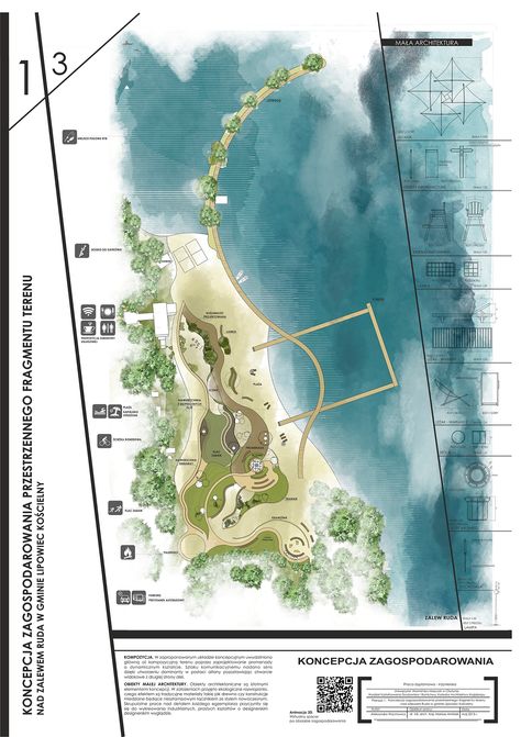 The aim of this engineering thesis is regeneration of public life by creating an area development plan of Ruda Lake in Lipowiec Kościelny Commune. Accurate analysis of public space contemporary tourisms issues provided essential information about regene… Waterfront Architecture, Contemporary Landscape Design, Landscape Architecture Plan, Urban Design Graphics, Urban Design Concept, Ecology Design, Urban Landscape Design, Development Plan, Architecture Concept Diagram