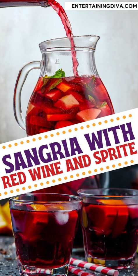 Sangria Recipes Red Wine, Easy Wine Cocktails, Outback Sangria Recipe, Sangria With Sprite, Sweet Sangria Recipe, Sprite Recipe, Winter Sangria Recipes, Best Sangria, Best Sangria Recipe