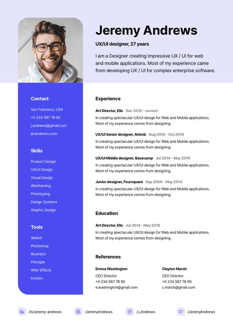 Resume UX/UI Designer Graphic Designer Resume Design, Ui Ux Designer Resume, Ux Resume, Ux Designer Resume, Resume Inspiration, Resume Template Creative, Designer Resume, Ux Kits, Resume Writing Tips