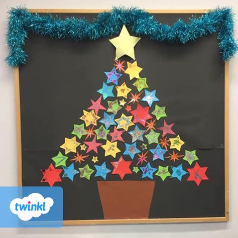 Looking for a beautifully simple, collaborative Christmas display? Kathryn’s class each created their own star to make this Christmas tree. For more collaborative Christmas art ideas and templates, click to visit the Twinkl website! #christmas #christmastree #christmasart #christmasdisplay #teachingresources #teachingideas #classroomdisplay #collaborativeart #artproject #classroominspiration #classroomart #classroomproject #twinkl #twinklresources Collaborative Christmas Art, Christmas Charts For School, Christmas Art Ideas, Senior Infants, Christmas Tree Festival, Christmas Charts, Crafts 2024, Collaborative Art Projects, Display Boards