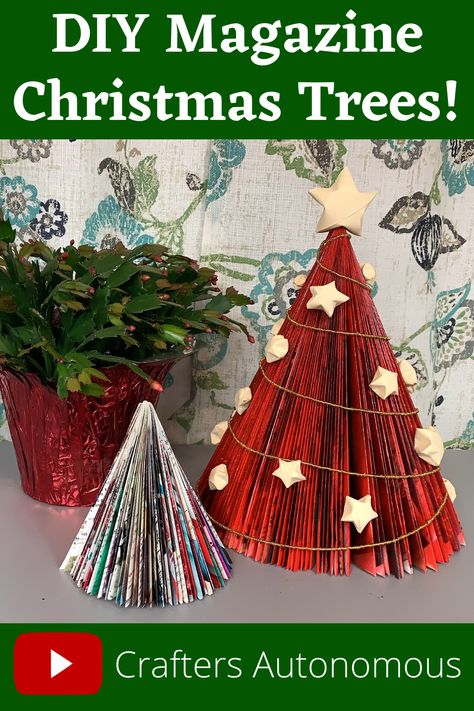 Magazine Tree, Folded Christmas Tree, Magazine Tree Craft, Magazine Trees Diy, Magazine Christmas Tree, Magazine Christmas Tree Diy, Magazine Christmas Tree How To Make, Folded Magazine Christmas Tree, Folded Book Christmas Tree Diy