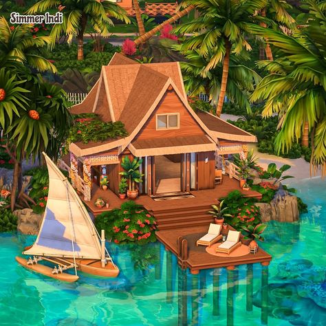 Sims 4 Community Build, Beach Cabin Plans, Sims 4 Tiny Beach House, Sims 4 Beach House Ideas, Sulani Homes Sims 4 Floor Plan, Sims 4 Small Beach House, Sims 4 Island Living House Layout, Beach House Sims 4 Floor Plans, Sulani Builds Sims 4