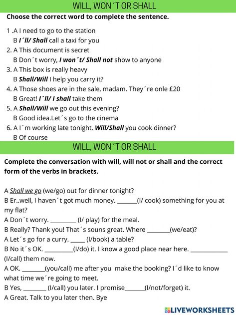 Will And Shall Grammar Exercise, Will Shall Worksheet, Shall Worksheets, Advance English, Shall And Will, Grammar Exercises, Future Tense, Future Predictions, The Worksheet