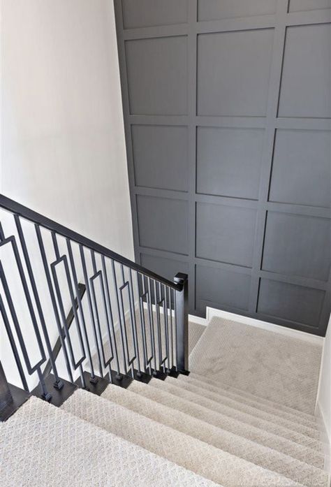 Accent Wall At Top Of Stairs, Stair Landing Accent Wall Ideas, Accent Wall On Stair Landing, Tall Landing Wall Ideas, Tall Stairwell Wall Ideas, 2 Story Focal Wall, Stair Accent Wall Ideas, Stairway Accent Wall Ideas, Accent Stairs